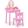 imageKids Vanity 2 in 1 Princess Dressing Table and Chair Set with Lighted Mirror ampamp Storage Drawer Wooden Toddler Make Up Desk Set for Little Girls Aged 38 Years WhitePink