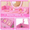 imageKids Vanity 2 in 1 Princess Dressing Table and Chair Set with Lighted Mirror ampamp Storage Drawer Wooden Toddler Make Up Desk Set for Little Girls Aged 38 Years WhitePink