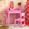 imageKids Vanity 2 in 1 Princess Dressing Table and Chair Set with Lighted Mirror ampamp Storage Drawer Wooden Toddler Make Up Desk Set for Little Girls Aged 38 Years WhitePink