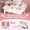 imageKids Vanity 2 in 1 Princess Dressing Table and Chair Set with Lighted Mirror ampamp Storage Drawer Wooden Toddler Make Up Desk Set for Little Girls Aged 38 Years WhiteWhite