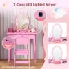 imageKids Vanity 2 in 1 Princess Dressing Table and Chair Set with Lighted Mirror ampamp Storage Drawer Wooden Toddler Make Up Desk Set for Little Girls Aged 38 Years WhitePink
