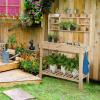 imageOutdoor Potting Bench 605 Wooden Garden Table with Storage FlipUp Tabletop Shelves ampamp Hanging Hooks Garden Work Bench for Outside Potting Table for Patio Yard Lawn Porch
