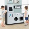 imagePlay Kitchen Wooden Kids Kitchen Play Set with Microwave Refrigerator Washer Sink Cooking Accessories Ovens Kids Kitchen Playset Toys for Toddlers Ages 3