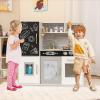 imagePlay Kitchen Wooden Kids Pretend Cooking Toy with Microwave Fridge Easy Bake Oven ChalkboardampampIce Maker Kids Kitchen Playset Toys for Girls ampamp Boys Ages 3 PinkWhite  Golden