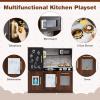 imagePlay Kitchen Wooden Kids Pretend Cooking Toy with Microwave Fridge Easy Bake Oven ChalkboardampampIce Maker Kids Kitchen Playset Toys for Girls ampamp Boys Ages 3 PinkBrown
