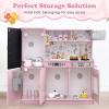 imagePlay Kitchen Wooden Kids Pretend Cooking Toy with Microwave Fridge Easy Bake Oven ChalkboardampampIce Maker Kids Kitchen Playset Toys for Girls ampamp Boys Ages 3 PinkLight Pink