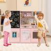 imagePlay Kitchen Wooden Kids Pretend Cooking Toy with Microwave Fridge Easy Bake Oven ChalkboardampampIce Maker Kids Kitchen Playset Toys for Girls ampamp Boys Ages 3 PinkLight Pink