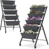 imageRaised Garden Bed on Wheels 5Tier Elevated Planter Box with Removable Base Drainage Hole ampamp Metal Frame Outdoor Garden Planter Container for Flower Vegetables 1 Dark GreyDark Grey