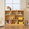 imageToys Storage Organizer 3Tier Cube Bookcase with 8 Compartments Wooden Display Cabinet for Kids Room Nursery Bedroom Classroom YellowYellow