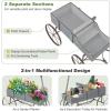 imageWooden Wagon Planter Decorative Garden Wheelbarrow Planter with 2 Planting Sections Rolling Wheels Adjustable Handle Small Wagon Cart Planter Stand for Flowers Vegetables Herbs GreenGray