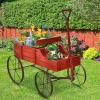 imageWooden Wagon Planter Decorative Garden Wheelbarrow Planter with 2 Planting Sections Rolling Wheels Adjustable Handle Small Wagon Cart Planter Stand for Flowers Vegetables Herbs GreenRed