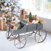 imageWooden Wagon Planter Decorative Garden Wheelbarrow Planter with 2 Planting Sections Rolling Wheels Adjustable Handle Small Wagon Cart Planter Stand for Flowers Vegetables Herbs GreenGray