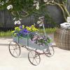 imageWooden Wagon Planter Decorative Garden Wheelbarrow Planter with 2 Planting Sections Rolling Wheels Adjustable Handle Small Wagon Cart Planter Stand for Flowers Vegetables Herbs GreenGray