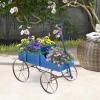 imageWooden Wagon Planter Decorative Garden Wheelbarrow Planter with 2 Planting Sections Rolling Wheels Adjustable Handle Small Wagon Cart Planter Stand for Flowers Vegetables Herbs GreenBlue