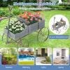imageWooden Wagon Planter Decorative Garden Wheelbarrow Planter with 2 Planting Sections Rolling Wheels Adjustable Handle Small Wagon Cart Planter Stand for Flowers Vegetables Herbs GreenGray