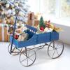 imageWooden Wagon Planter Decorative Garden Wheelbarrow Planter with 2 Planting Sections Rolling Wheels Adjustable Handle Small Wagon Cart Planter Stand for Flowers Vegetables Herbs GreenBlue