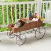 imageWooden Wagon Planter Decorative Garden Wheelbarrow Planter with 2 Planting Sections Rolling Wheels Adjustable Handle Small Wagon Cart Planter Stand for Flowers Vegetables Herbs GreenBrown