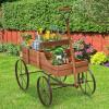 imageWooden Wagon Planter Decorative Garden Wheelbarrow Planter with 2 Planting Sections Rolling Wheels Adjustable Handle Small Wagon Cart Planter Stand for Flowers Vegetables Herbs GreenBrown