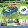 imageWooden Wagon Planter Decorative Garden Wheelbarrow Planter with 2 Planting Sections Rolling Wheels Adjustable Handle Small Wagon Cart Planter Stand for Flowers Vegetables Herbs GreenBlue