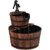 image2Tier Barrel Waterfall Fountain Outdoor Rustic wHand Pump ampamp Adjustable Water Flow Solid Wood Garden Decor Cascading Water Fountain for Garden Backyard Patio Porch Yard