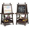 imageArt Easel for Kids Wooden Standing Painting Easel wWhite Board ampamp Chalkboard Paper Roll Magnetic Beads Pigment Cups 2Tier Rack with 2 Storage Bins DoubleSided Toddler Easel WhiteCoffee