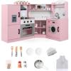 imageCorner Wooden Play Kitchen Set for Kids wLights ampamp Sounds Toy Kitchen Set wChef Suit Set Toddler Kitchen wIce Make Washing Machine Microwave Sink Kids Kitchen Playset for 3 Toddlers WhitePink