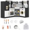 imageCorner Wooden Play Kitchen Set for Kids wLights ampamp Sounds Toy Kitchen Set wChef Suit Set Toddler Kitchen wIce Make Washing Machine Microwave Sink Kids Kitchen Playset for 3 Toddlers WhiteBlack