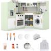imageCorner Wooden Play Kitchen Set for Kids wLights ampamp Sounds Toy Kitchen Set wChef Suit Set Toddler Kitchen wIce Make Washing Machine Microwave Sink Kids Kitchen Playset for 3 Toddlers WhiteGreen