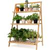 imageFolding 3Tier Bamboo Ladder Plant Stand Indoor ampamp Outdoor Flower Pot Organizer Holder w Stable Frame Plant Shelf Display Rack for Balcony Patio Garden Living Room