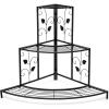 imageGRAFFY 3 Tier Metal Plant Stand Flower Pot Rack Ladder Plant Display Rack Quarter Round Plant Corner Shelf Planters Display Holder for Indoor Outdoor Use Black