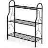 imageGRAFFY 3Tier Metal Plant Stand Flower Pots Holder Plant Display Rack with Foot Pads Multifunctional Home Storage Organizer Shelf for Balcony Patio Garden Black