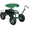 imageGRAFFY Garden Cart Tool Tray and Basket Gardening Work Seat with Rotating and Adjustable Seat Patio Wagon Scooter with Adjustable Hook Handle Lawn Cart for Planting