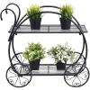 imageGRAFFY Metal Plant Stand 2 Tiered Garden Cart Shelf with 4 Decorative Wheels Parisian Style Flower Pot Holder Display Shelf for Home Patio Garden Flower Shop