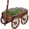 imageGRAFFY Wood Wagon Wooden Flower Planter with Handle and Wheels Decorative Planter Flower Pot Holder for Patio Balcony Lawns Backyard Decor