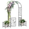 imageGarden Arch with Gate and Planter Box 87H Metal Archway with Lockable Gate for Wedding Party Ceremony Decoration Garden Arch Trellis for Climbing Plants Outdoor Black