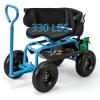imageGarden Cart Outdoor Rolling Garden Scooter wRemoval Cushion ampamp Tool Tray Storage Basket Gardening Tools wSeat Adjustable Height ampamp Extendable Handle for Patio Yard RedBlue