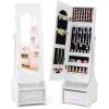 imageKids Jewelry Armoire Cabinet Children Dressing Organizer with Mirror FullLength ampamp 3 Storage Drawers Free Standing Princess Make Up Vanity for Girls Room Bedroom PinkWhite