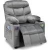 imageKids Recliner Kids Recliner Chair w 2 Cup Holders PU Leather Chairs Comfy wAdjustable Backrest ampamp 3 Pockets Toddler Furniture Sofa for Boys Girls Aged 3Silver Grey