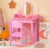 imageKids Vanity 2 in 1 Princess Dressing Table and Chair Set with Lighted Mirror ampamp Storage Drawer Wooden Toddler Make Up Desk Set for Little Girls Aged 38 Years WhitePink