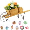 imageWooden Wagon Planter 275quotx105quotx115quot Wheelbarrow Cart Plant Pot with Halloween Decoration ampamp Mental Supports Single Wheel Movable Garden Flower Cart Planter for Yard Backyard BlueWalnut