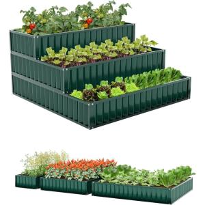 image3Tier Raised Garden Bed 47x47x24 Planter Box Outdoor wOpenEnded Base for Vegetables Flower Herb Deep Rooted Plants Large Tiered Ground Metal Galvanized Garden Box Easy Assembly 1 GreenGreen