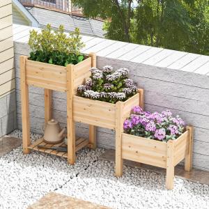 image3Tier Raised Garden Bed with Legs Fir Wood Garden Bed with Drainage Holes Indoor ampamp Outdoor Elevated Standing Bed wOpen Storage Shelf Vegetable Flower Herb Raised Planter Boxes