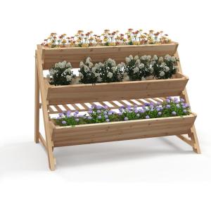 image3Tiers Raised Garden Bed Wooden Garden Planter with 3 Planter Box ampamp Storage Shelf 2 Convenient Side Hooks Outdoor Elevated Plant Box Stand with Leg for Flowers Vegetables