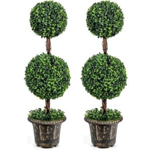 image4FT Artificial Boxwood Topiary Tree Faux Greenery Plants Ball Tree in CementFilled Plastic Pot Decorative Trees for Front Porch Fake Green Plant for Indoor ampamp Outdoor 1 4 FT2
