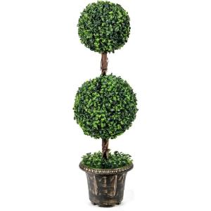 image4FT Artificial Boxwood Topiary Tree Faux Greenery Plants Ball Tree in CementFilled Plastic Pot Decorative Trees for Front Porch Fake Green Plant for Indoor ampamp Outdoor 1 4 FT1