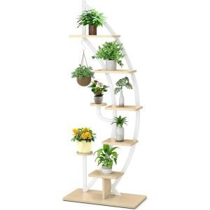 image6 Tier Metal Plant Stand Half Moon Shape Plant Shelf Indoor wHanger ampamp AntiToppling Device MultiPurpose Tall Flower Stand Curved Rack for Home Living Room Balcony BlackWhite