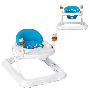 imageBaby Walker Collapsible Baby Activity Walker with Walking Toys ampamp 3Levels Adjustable Height Comfy High Back Seated Baby Walker with Wheels for Boys ampamp Girls GreyBlue