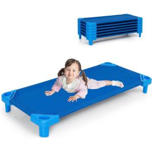 imageDaycare Cots 6Pack Stackable Nap Bed Cot with Easy Lift Corners Portable Children Sleeping Cots for Preschool Classroom Nursery ReadytoAssemble SandBlue