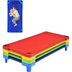 imageDaycare Cots 6Pack Stackable Nap Bed Cot with Easy Lift Corners Portable Children Sleeping Cots for Preschool Classroom Nursery ReadytoAssemble SandColorful