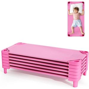 imageDaycare Cots 6Pack Stackable Nap Bed Cot with Easy Lift Corners Portable Children Sleeping Cots for Preschool Classroom Nursery ReadytoAssemble SandPink